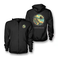 Thumbnail for CANNON BEACH - Badge - Zipped Hoodie - Black