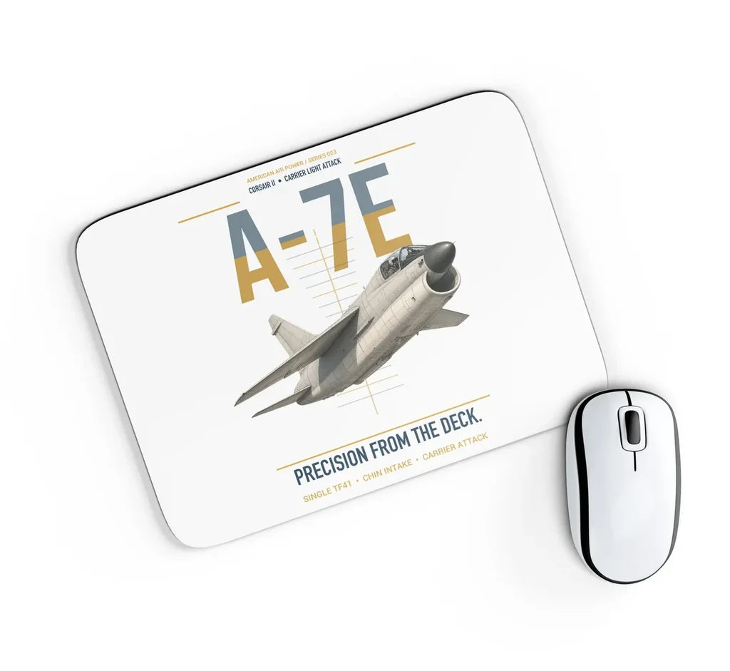 A-7E Corsair II design on white rectangle mouse pad
