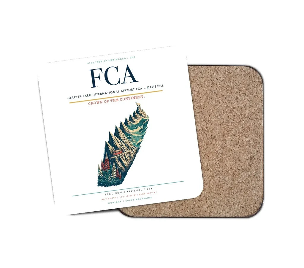 Glacier Park International Airport (FCA) design on white 1 piece coaster