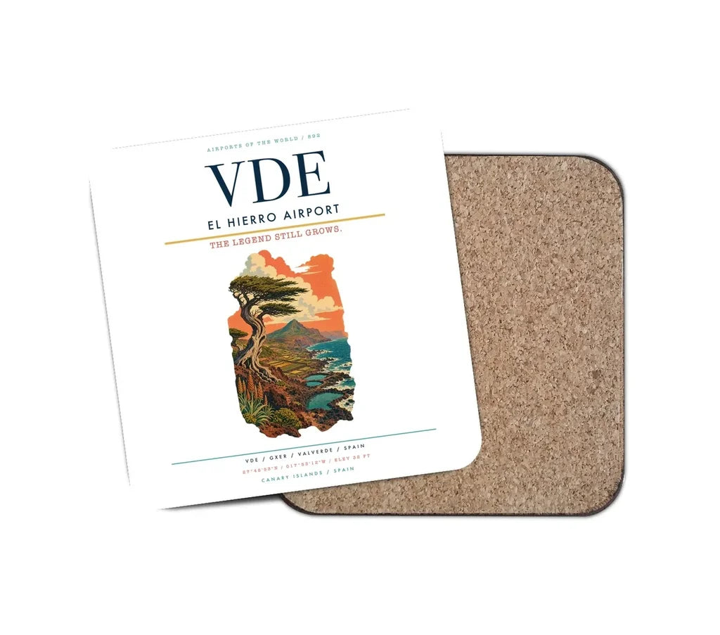 El Hierro Airport (VDE) design on white 1 piece coaster