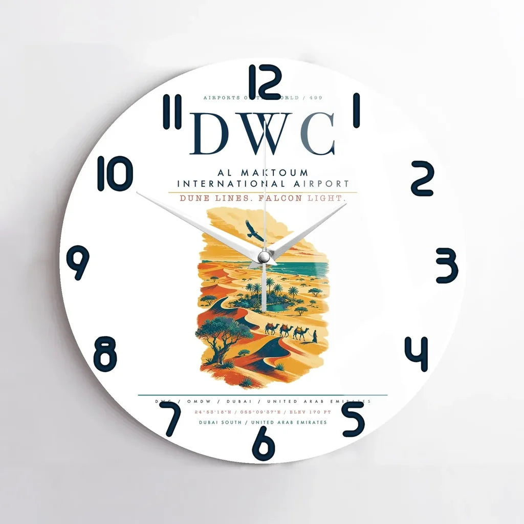 Al Maktoum International Airport (DWC) design on white no frame wall clock