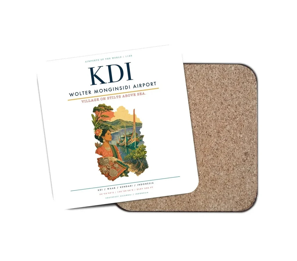 Wolter Monginsidi Airport (KDI) design on white 1 piece coaster