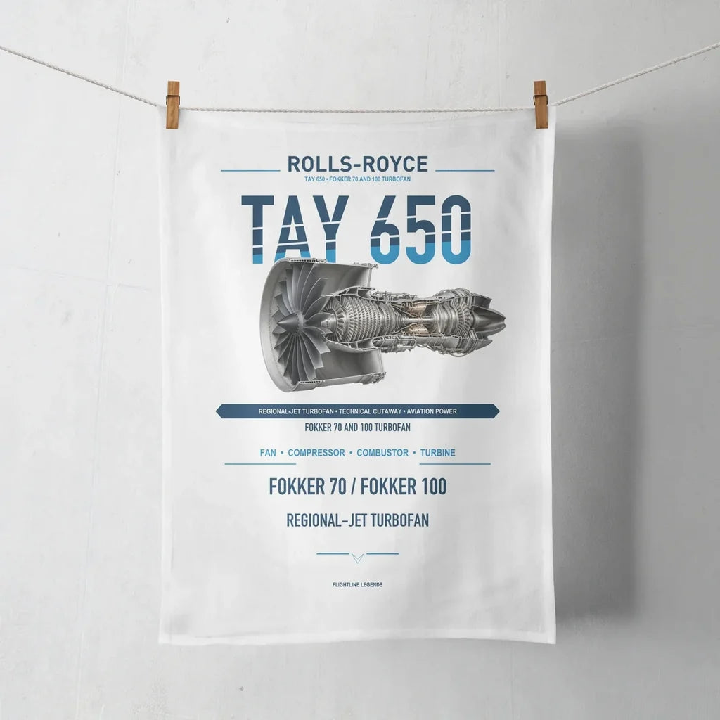 TAY 650 design on white towel