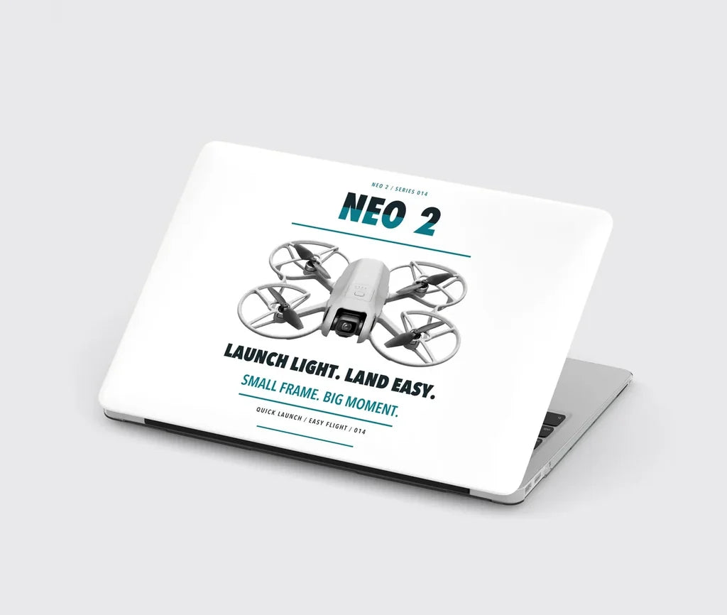 DJI Neo 2 design on white MacBook case