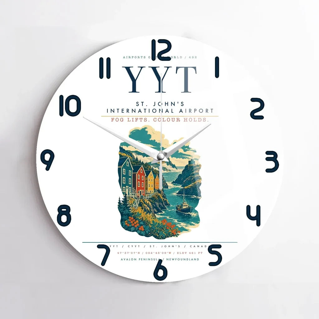 St. John's International Airport (YYT) design on white no frame wall clock