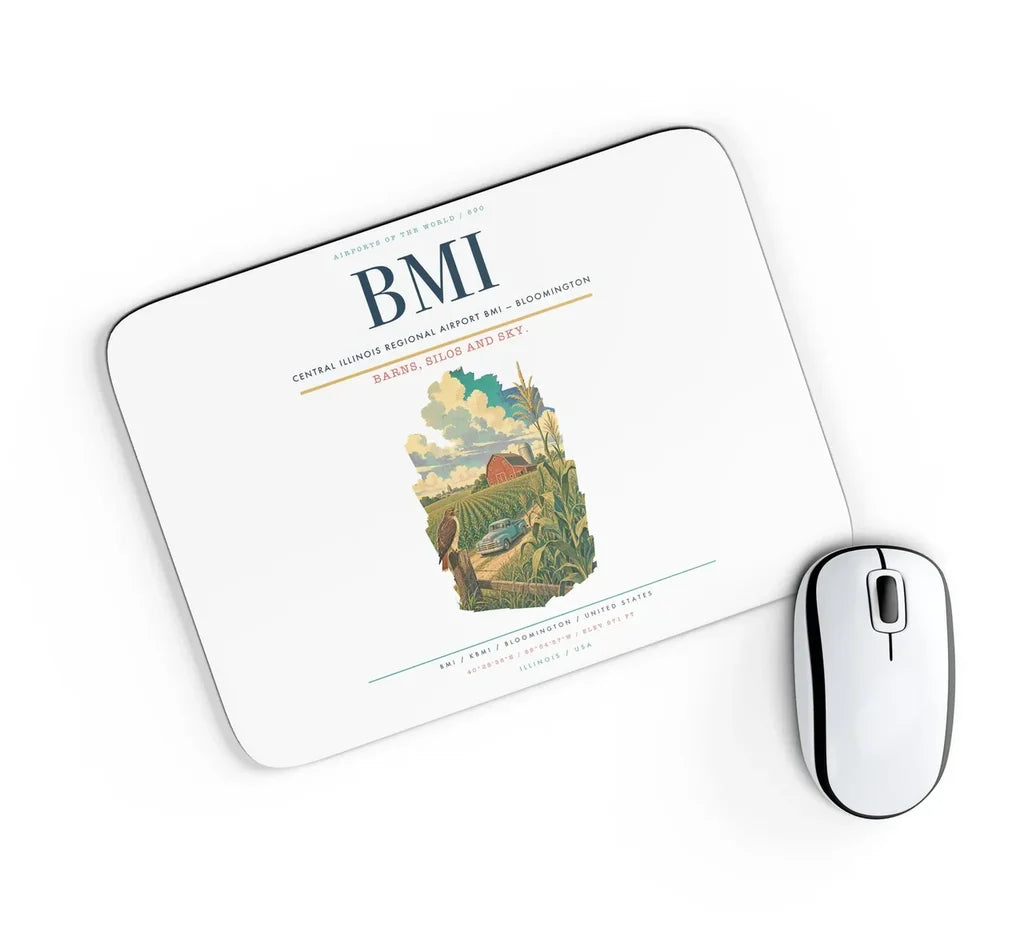 Central Illinois Regional Airport (BMI) design on white rectangle mouse pad