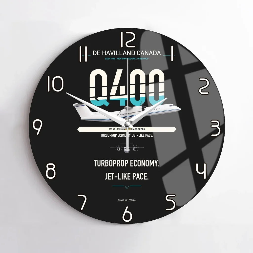 De Havilland Dash 8-400 design on black no frame wall clock