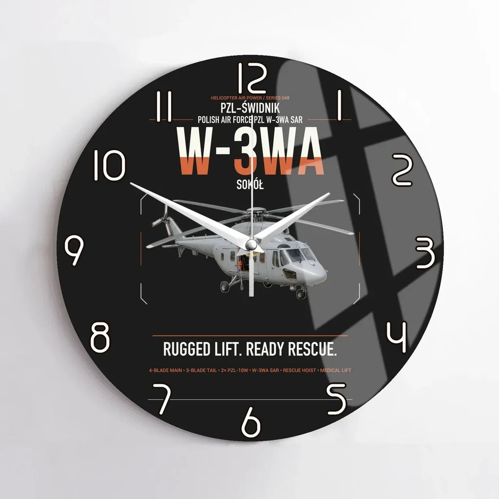 PZL-Świdnik W-3WA Sokół design on black no frame wall clock