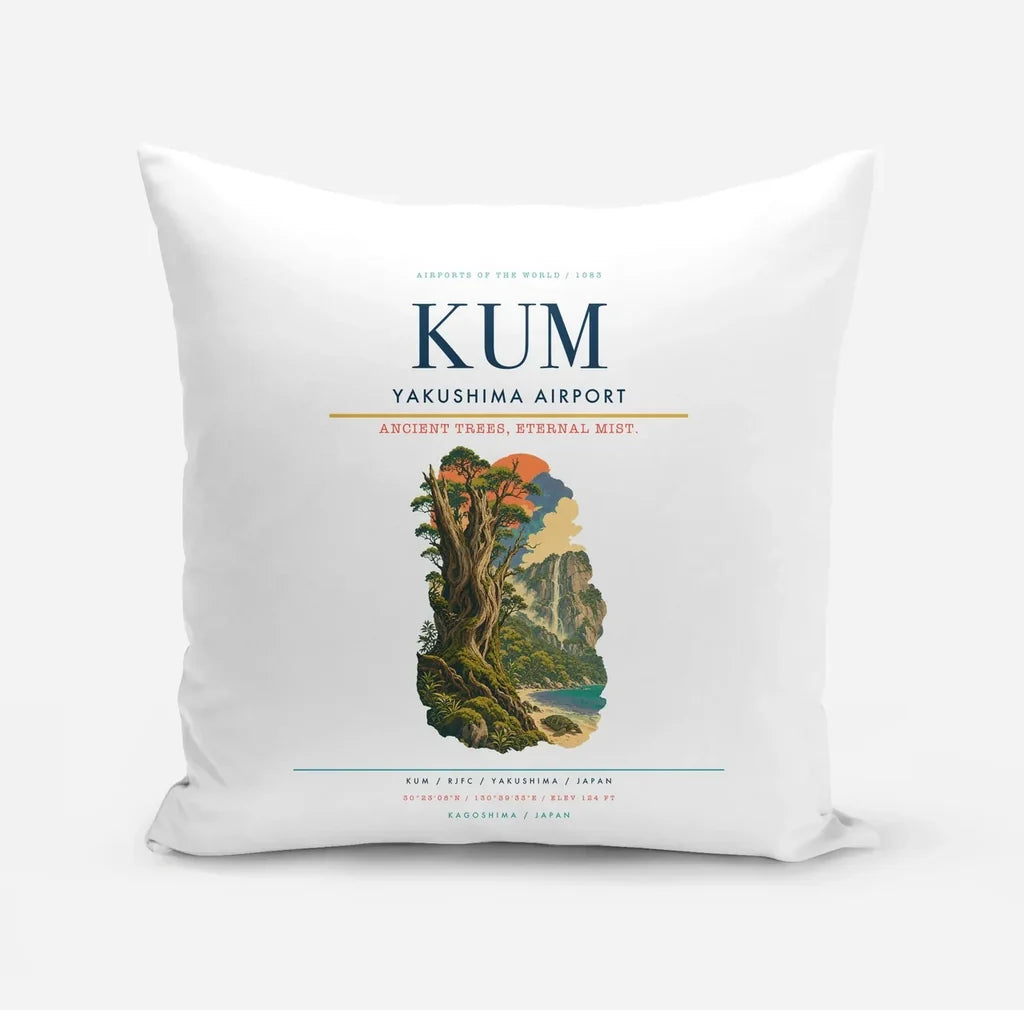 Yakushima Airport (KUM) design on white pillow