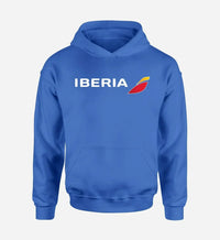 Thumbnail for Iberia Airlines logo printed on blue hoodie