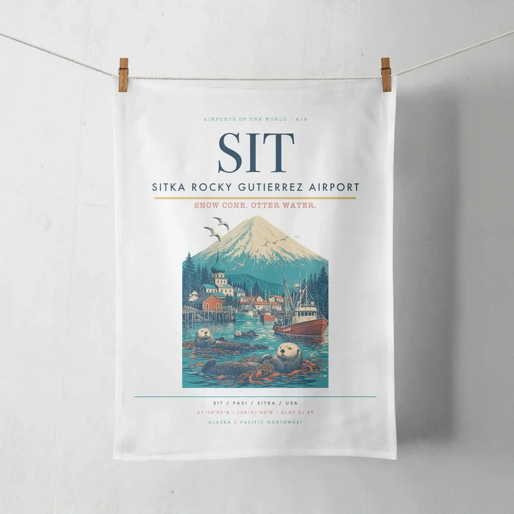 Sitka Rocky Gutierrez Airport (SIT) design on white towel