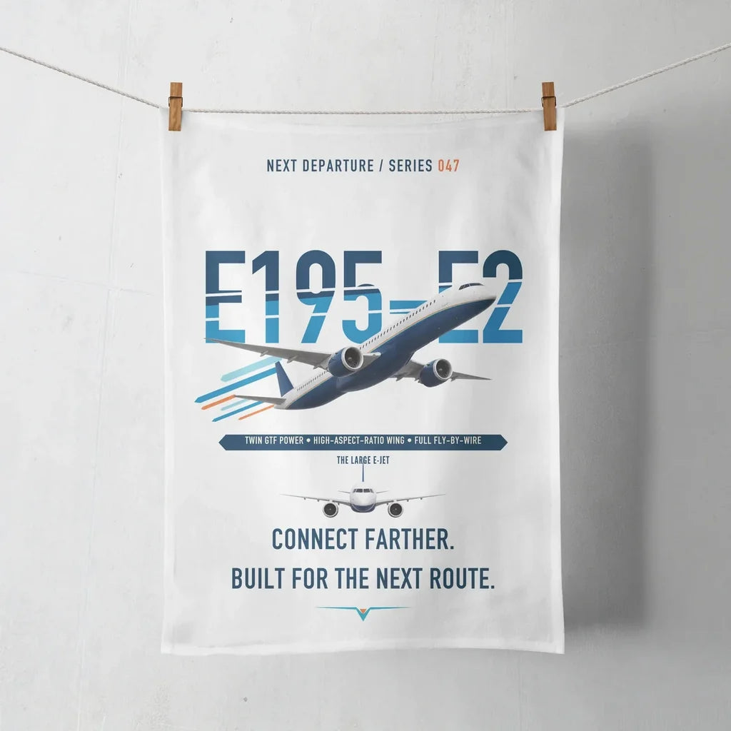 Embraer E195-E2 design on white towel