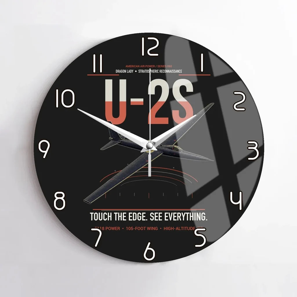 U-2S Dragon Lady design on black no frame wall clock