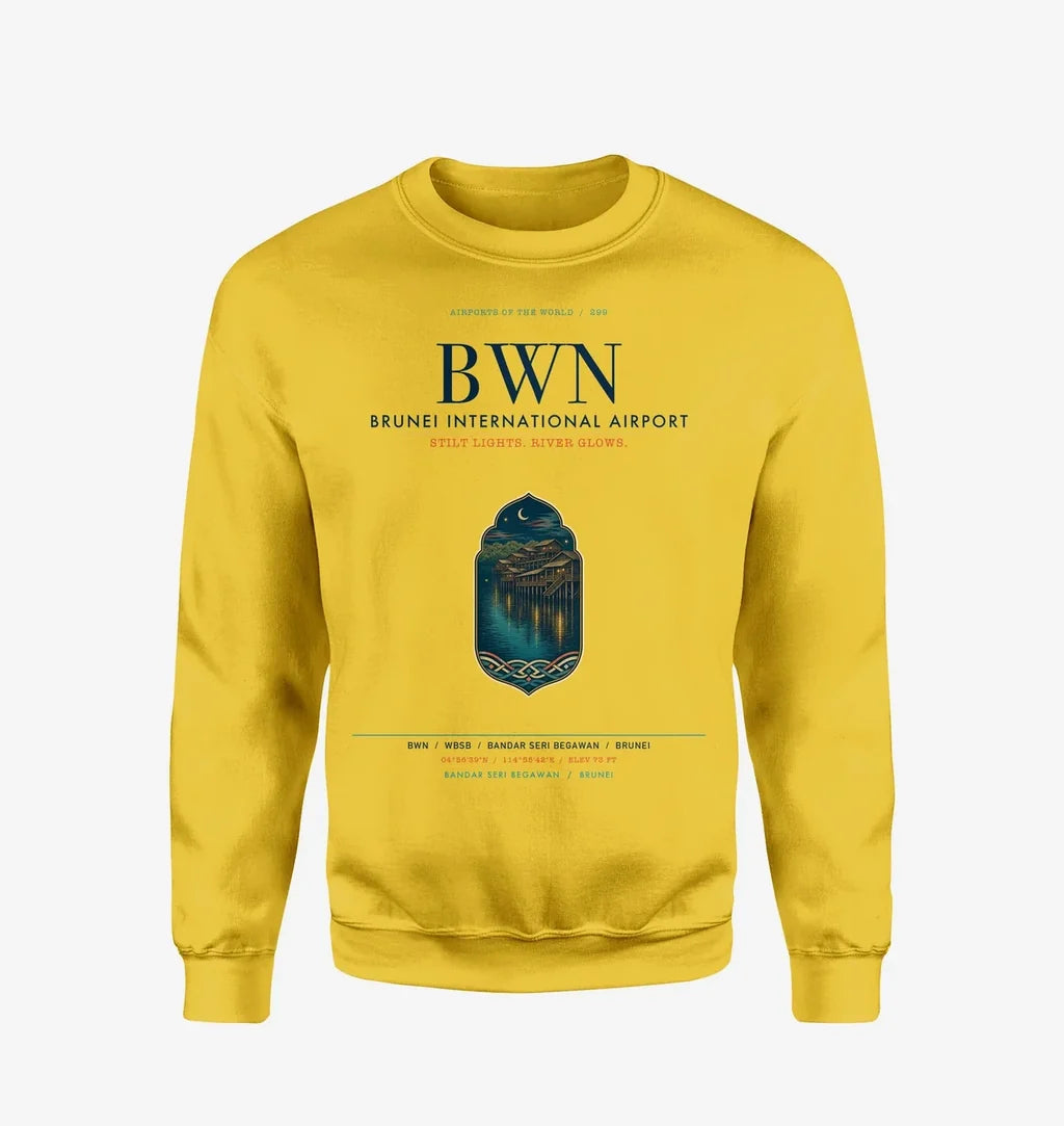 Brunei International Airport Bandar Seri Begawan (BWN) design on yellow sweatshirt