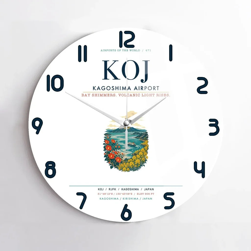 Kagoshima Airport (KOJ) design on white no frame wall clock