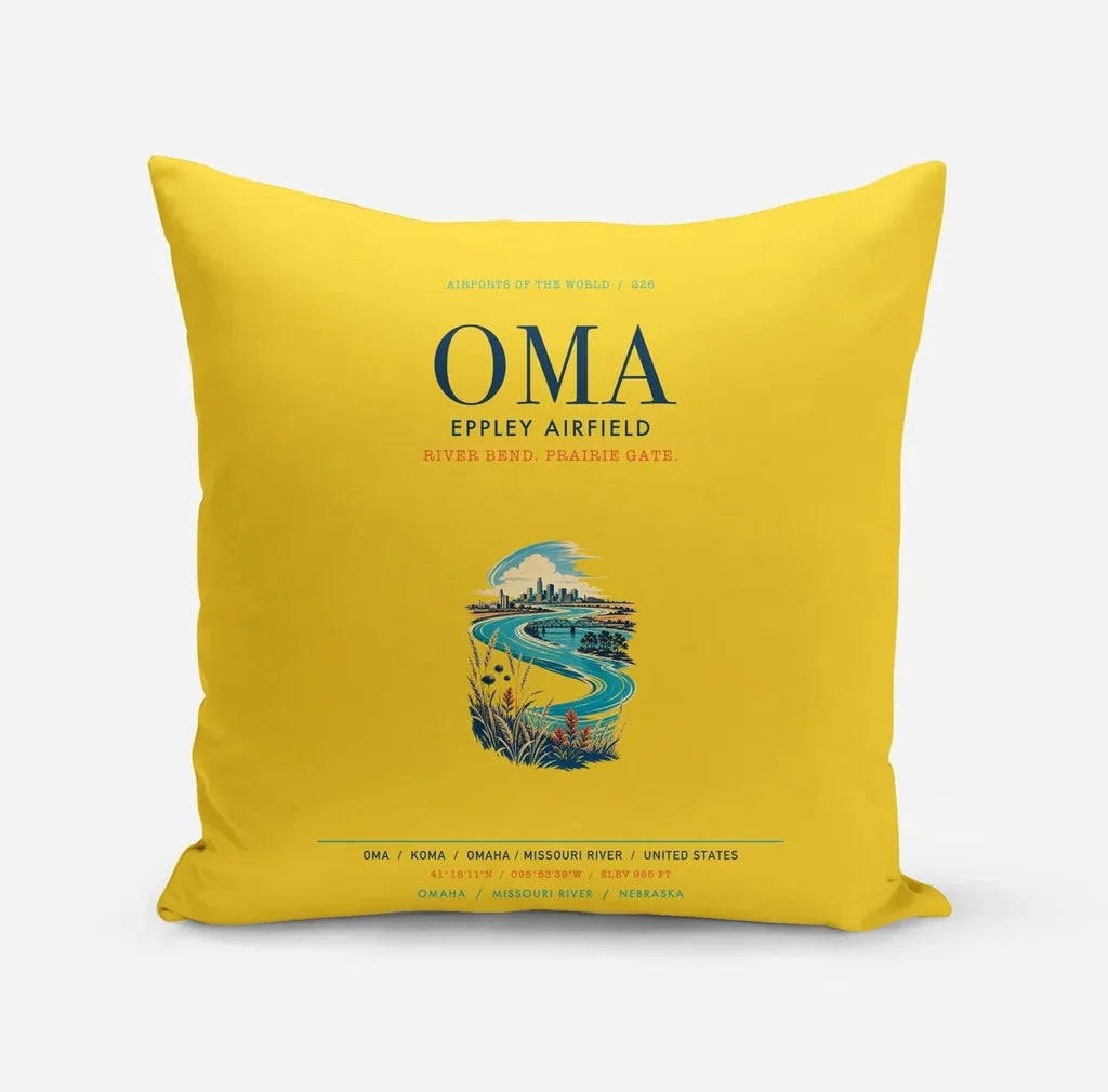 Omaha Eppley Airfield (OMA) design on yellow pillow