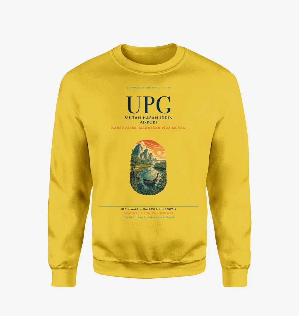 Sultan Hasanuddin Airport (UPG) design on yellow sweatshirt