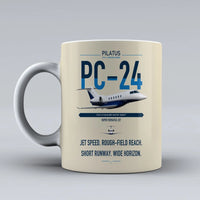 Thumbnail for Pilatus PC-24 design on beige ceramic mug, double-side print
