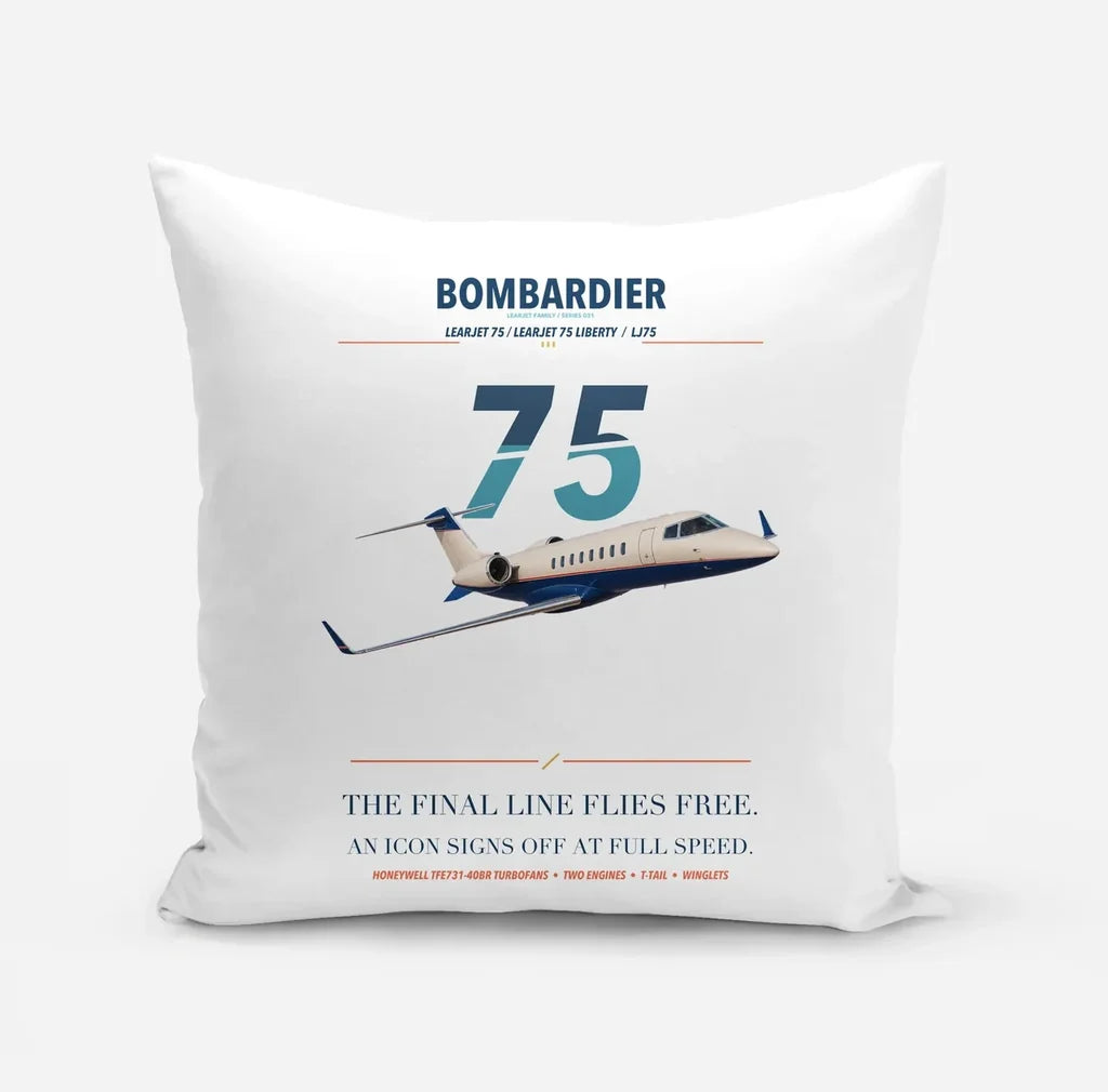 Bombardier Learjet 75 Liberty design on white pillow