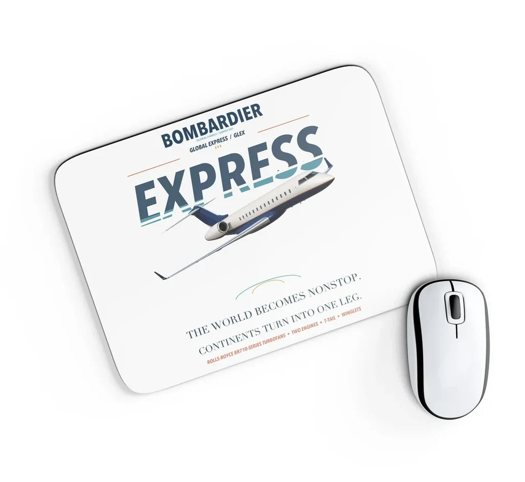 Bombardier Global Express design on white rectangle mouse pad