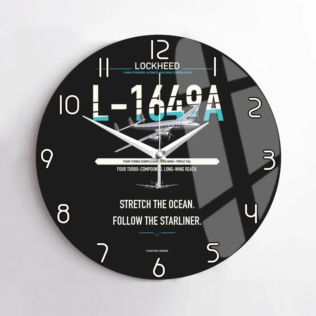 Lockheed L-1649A Starliner design on black no frame wall clock