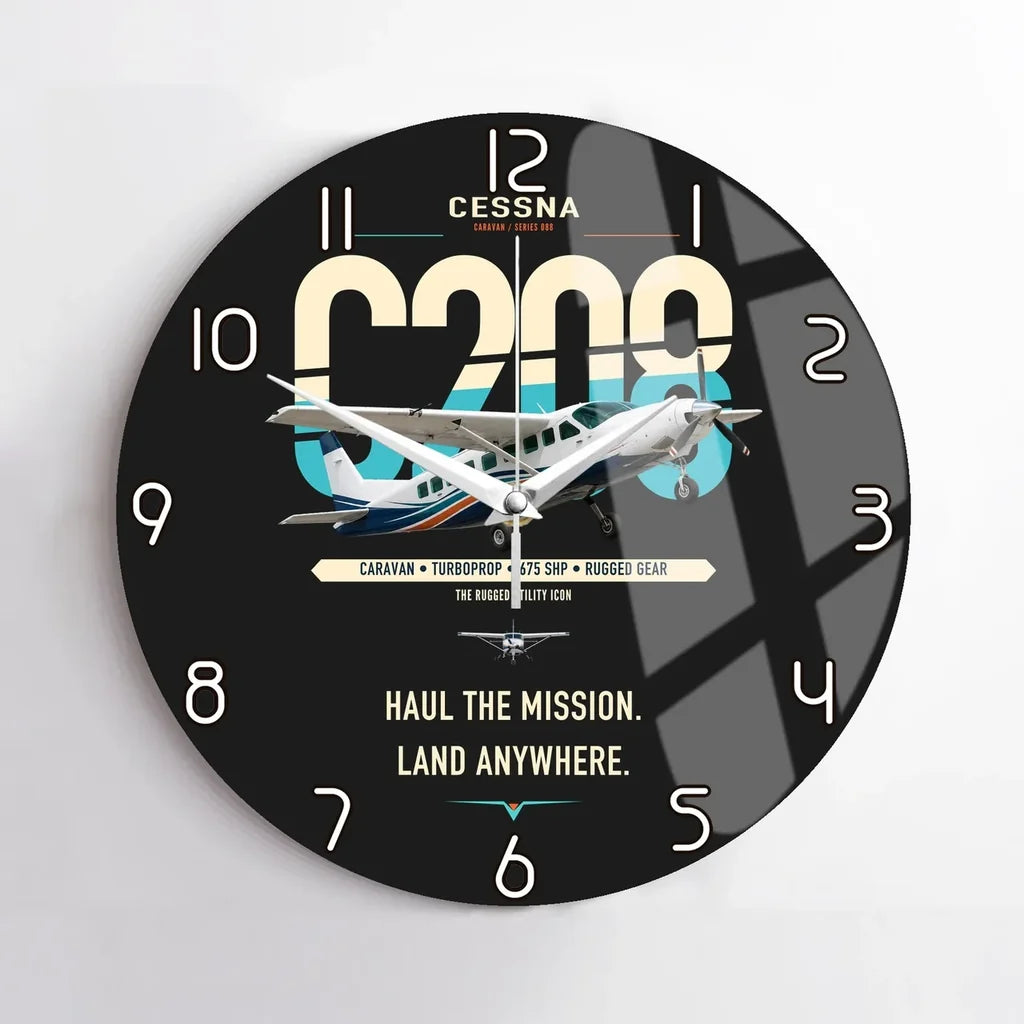 Cessna 208 Caravan design on black no frame wall clock