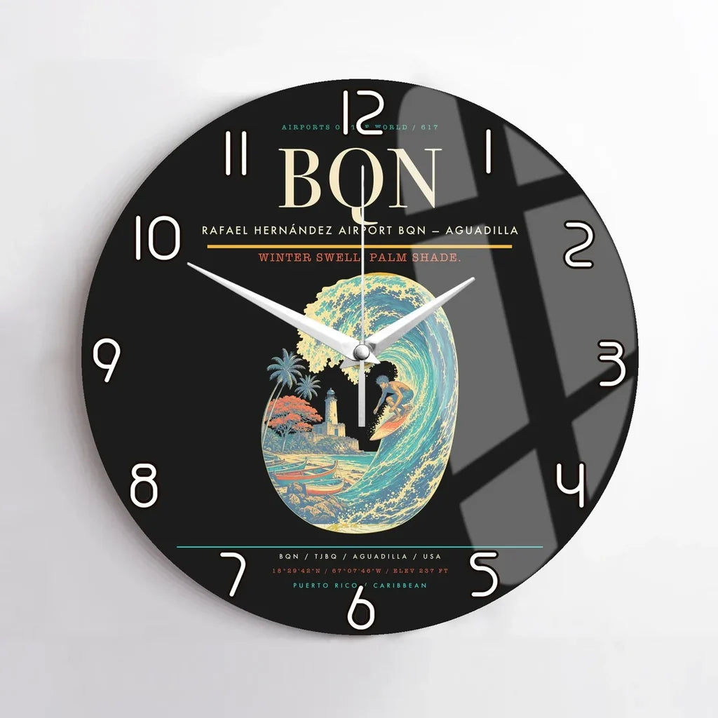 Rafael Hernández Airport (BQN) design on black no frame wall clock
