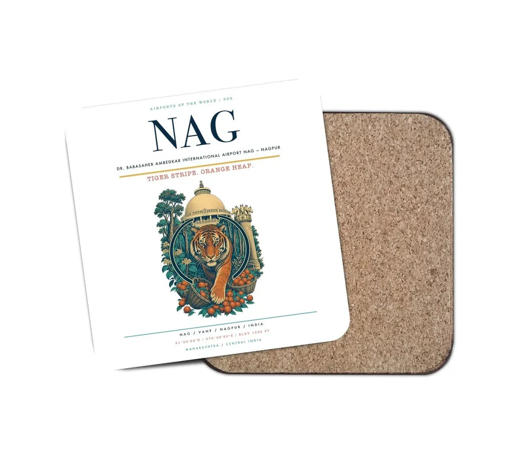 Dr. Babasaheb Ambedkar International Airport (NAG) design on white 1 piece coaster