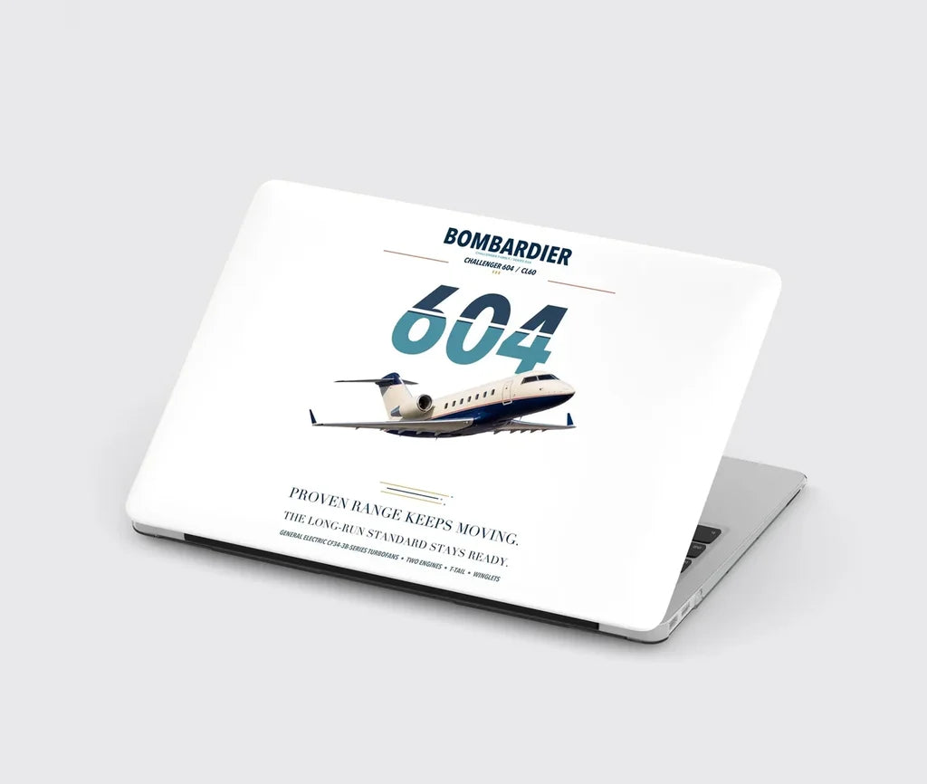 Bombardier Challenger 604 design on white MacBook case