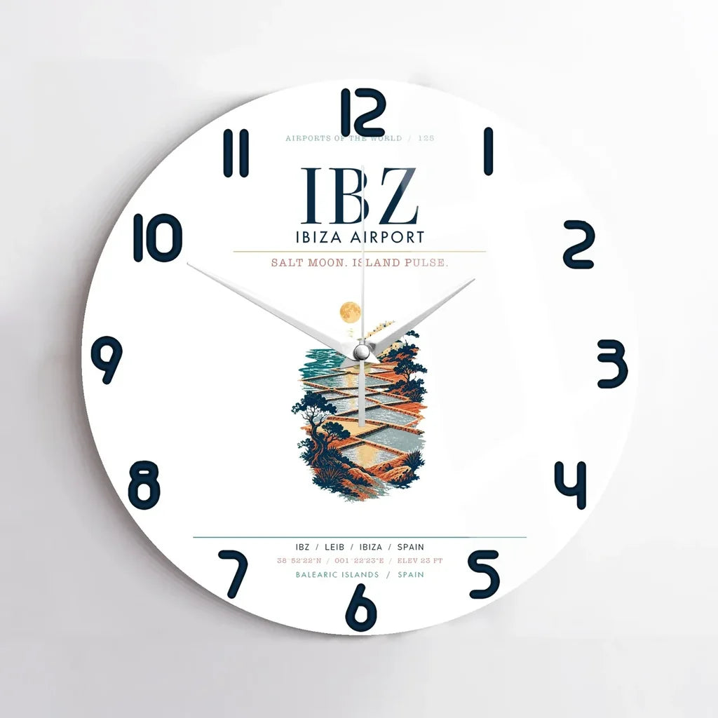 Ibiza Airport (IBZ) design on white no frame wall clock