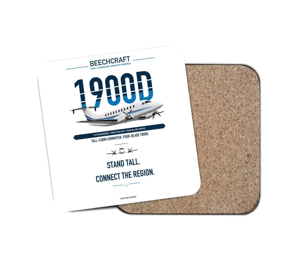 Beechcraft 1900D design on white 1 piece coaster