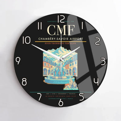 Chambéry-Savoie Airport (CMF) design on black no frame wall clock