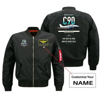 Thumbnail for Beechcraft King Air C90 design on black+name bomber jacket, double-side print