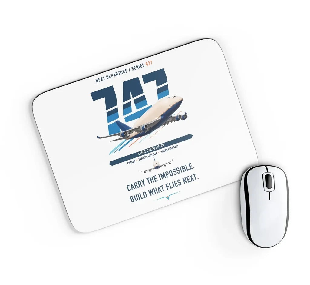 Boeing 747-400 Dreamlifter design on white rectangle mouse pad
