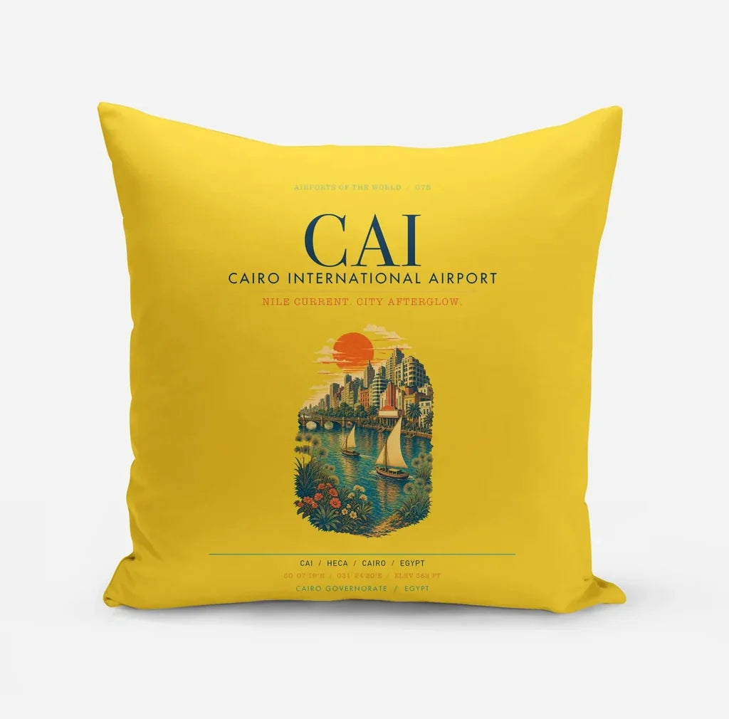 Cairo International Airport (CAI) design on yellow pillow