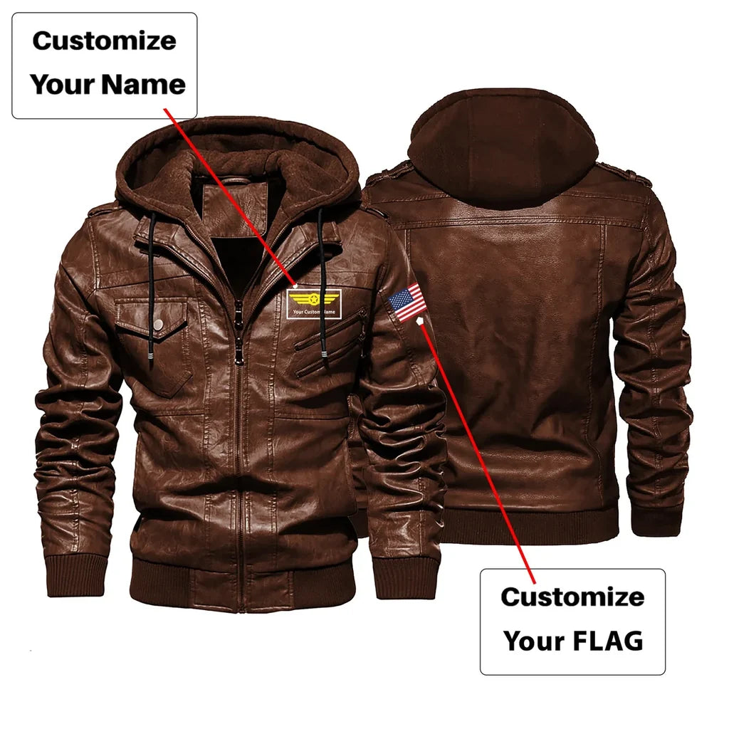 Customisable Flag & Name Leather Jacket - view 2