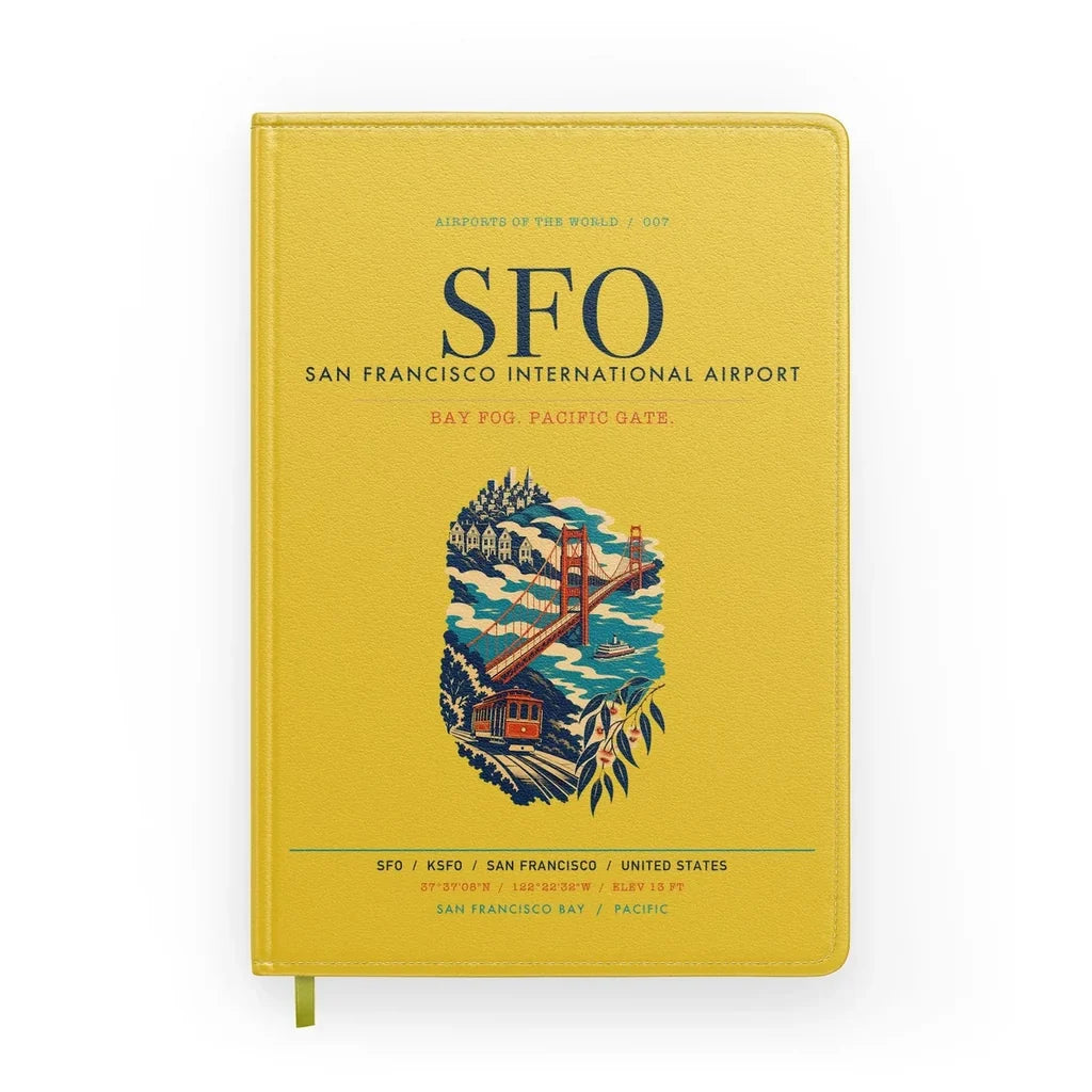 San Francisco International Airport (SFO) design on yellow notebook