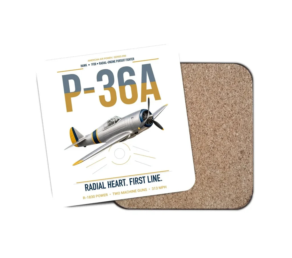 P-36A Hawk design on white 1 piece coaster