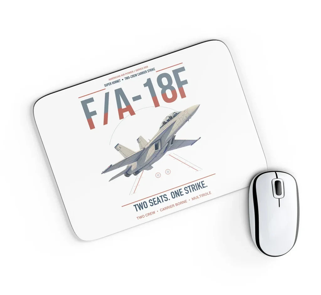 F-A-18F Super Hornet design on white rectangle mouse pad