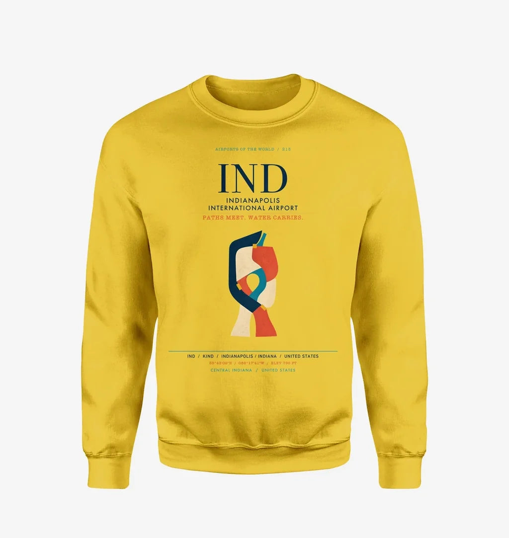 Indianapolis International Airport (IND) design on yellow sweatshirt