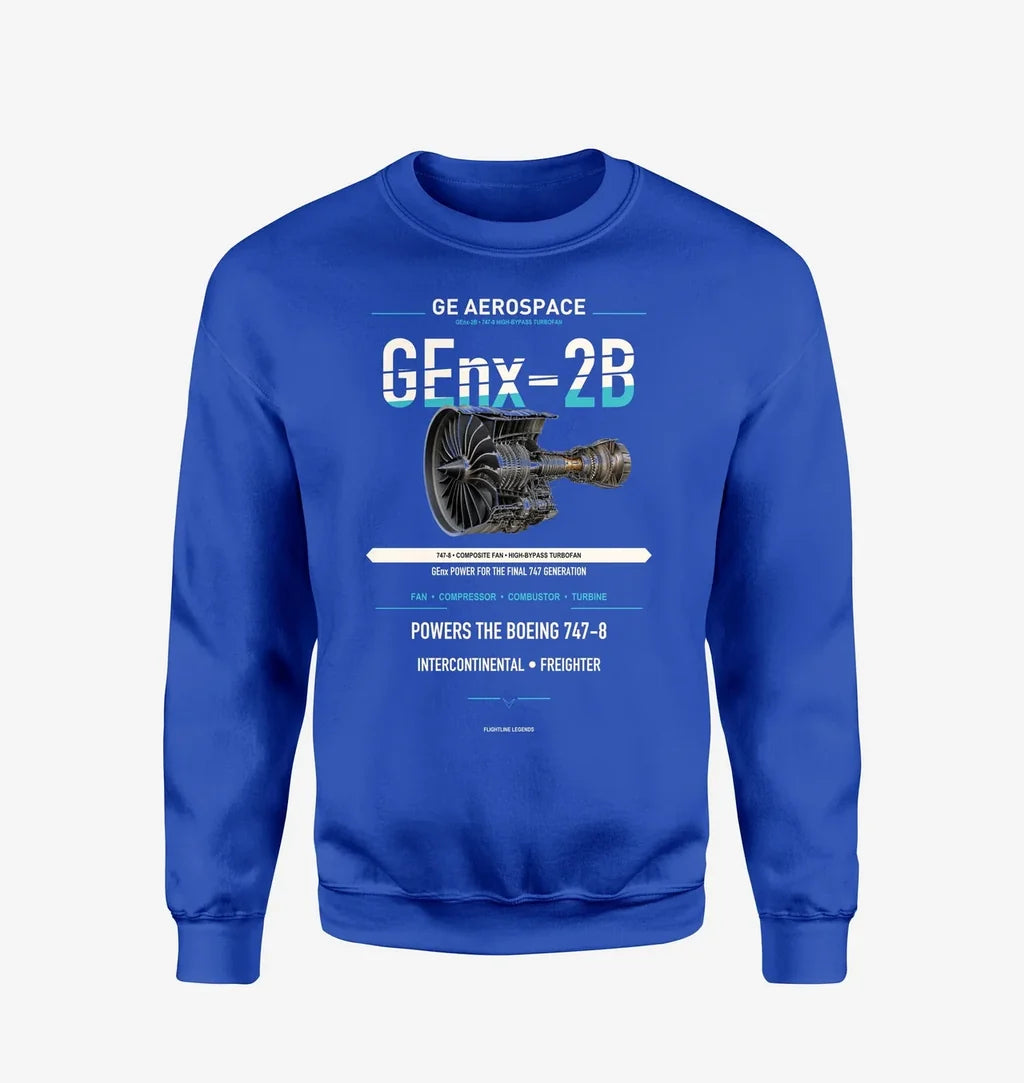 GEnx-2B design on blue sweatshirt