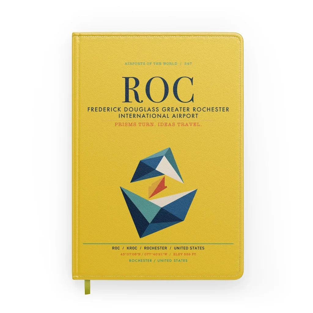 Frederick Douglass Greater Rochester International Airport (ROC) design on yellow notebook