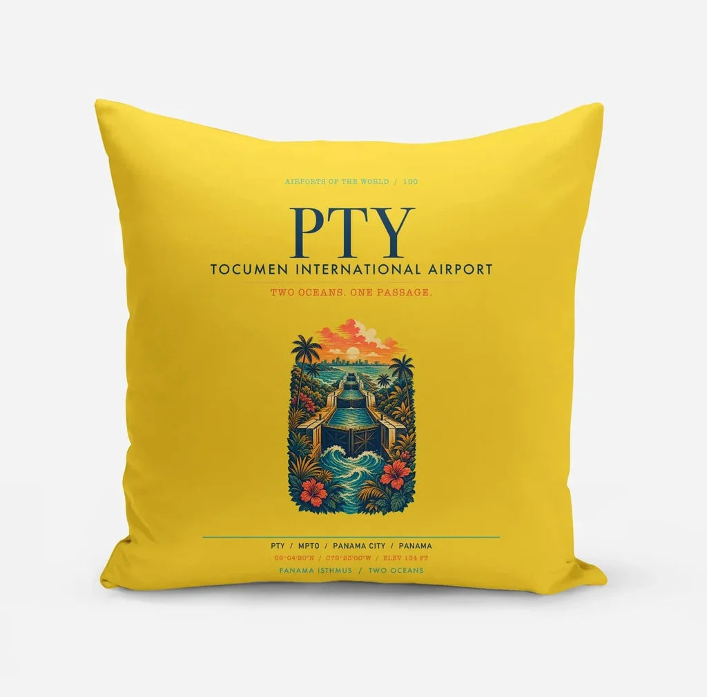 Panama City Tocumen International Airport (PTY) design on yellow pillow