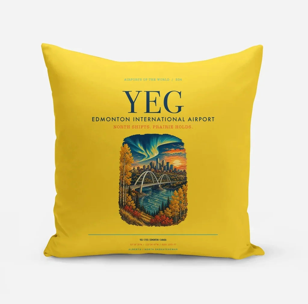 Edmonton International Airport (YEG) design on yellow pillow