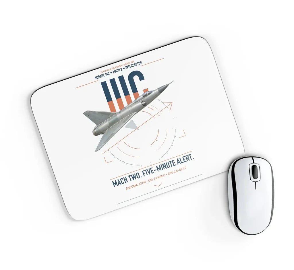 Dassault Mirage IIIC design on white rectangle mouse pad