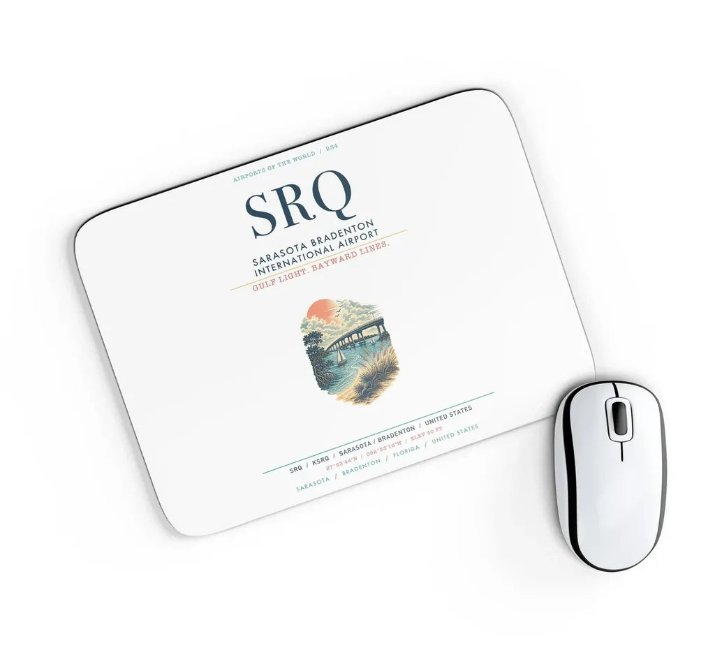 Sarasota Bradenton International Airport (SRQ) design on white rectangle mouse pad
