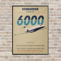 Thumbnail for Bombardier Global 6000 vertical canvas print - framed - beige background
