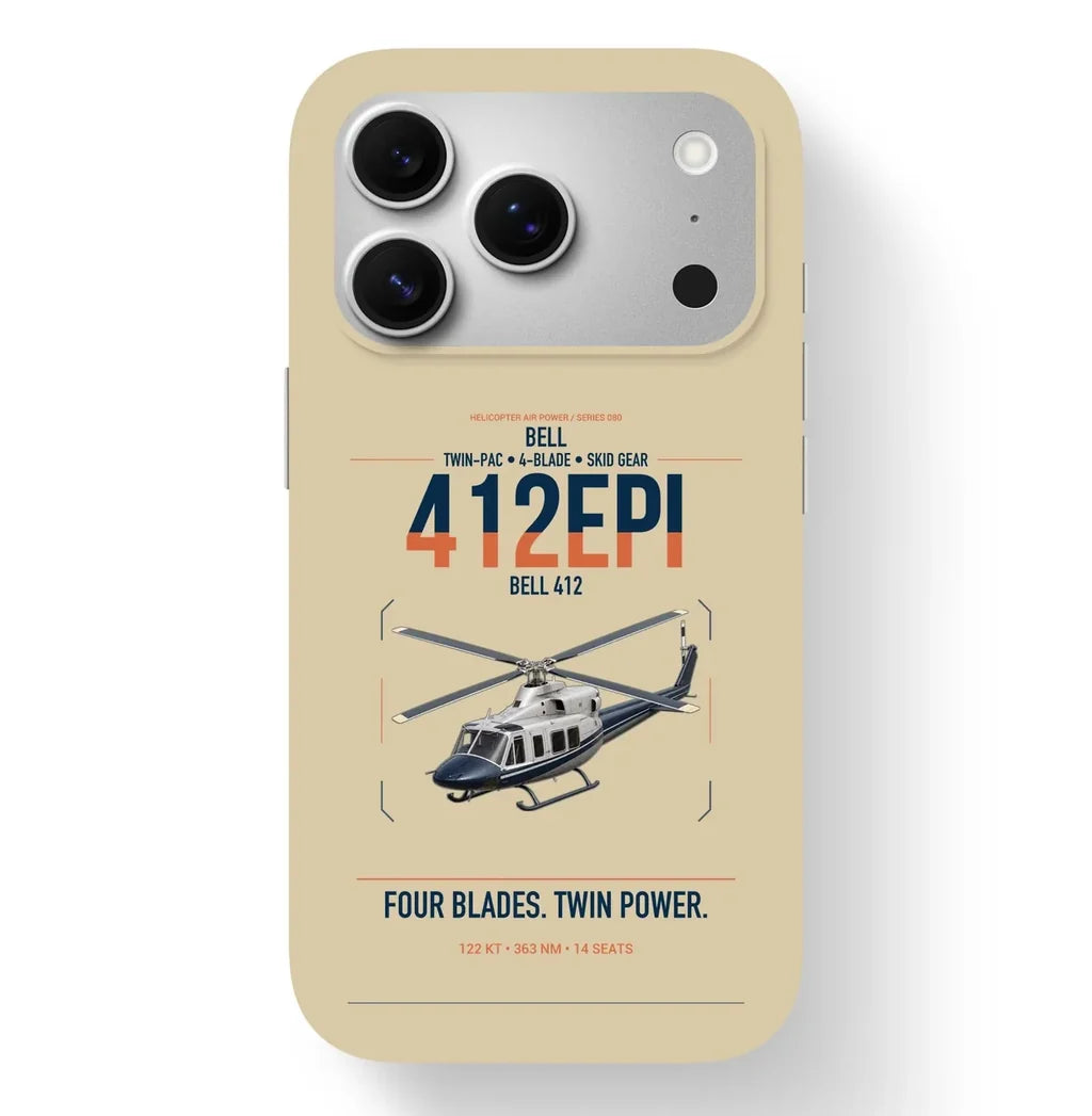 Bell 412EPI design on beige magsafe iphone case, for iPhone 17 Pro