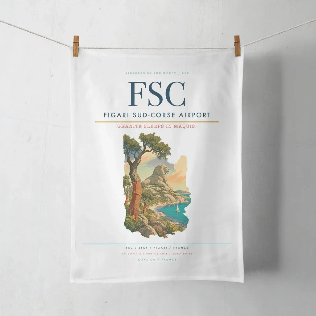 Figari Sud-Corse Airport (FSC) design on white towel