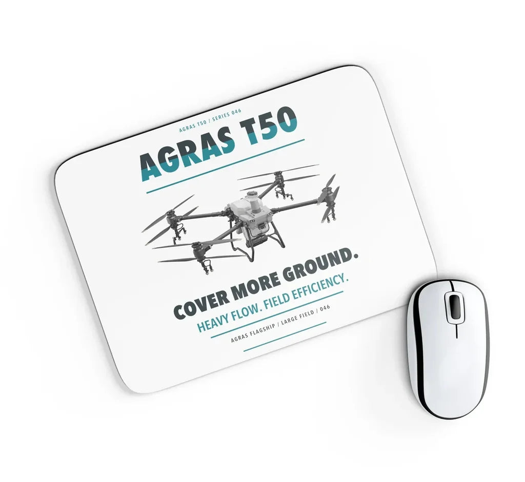 DJI Agras T50 design on white rectangle mouse pad
